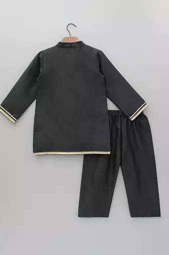 black embroidered cotton men kurta set