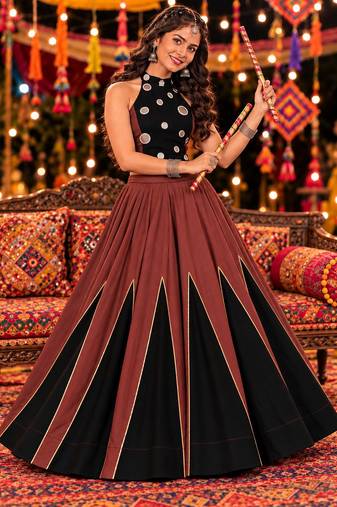 brown black roman silk  lehenga choli for festive wear