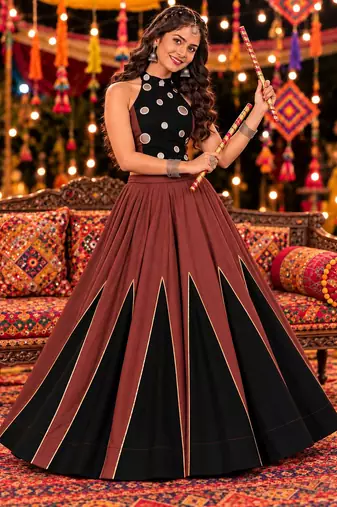 brown black roman silk  lehenga choli for festive wear