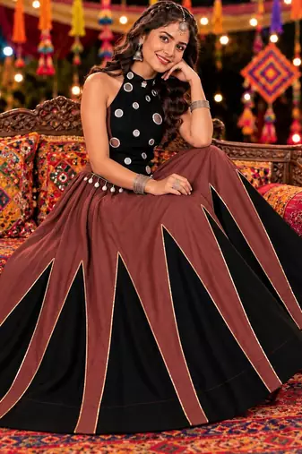 brown black roman silk  lehenga choli for festive wear