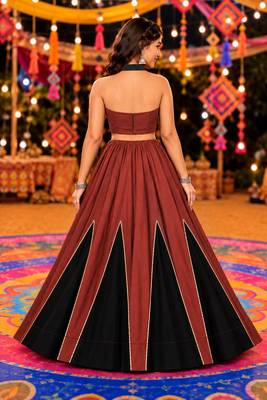 brown black roman silk  lehenga choli for festive wear 3
