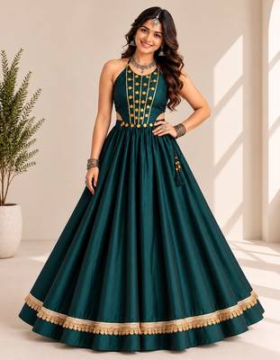 rama green roman silk  lehenga choli for festive wear 1