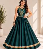 rama green roman silk  lehenga choli for festive wear