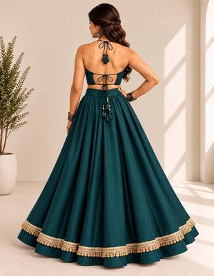 rama green roman silk  lehenga choli for festive wear 2