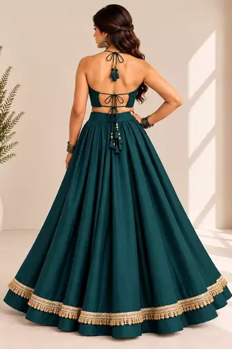 rama green roman silk  lehenga choli for festive wear