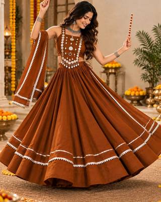 Chocolate brown  roman silk  lehenga choli for festive wear 1