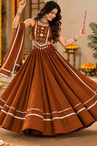 Chocolate brown  roman silk  lehenga choli for festive wear
