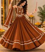 Chocolate brown  roman silk  lehenga choli for festive wear