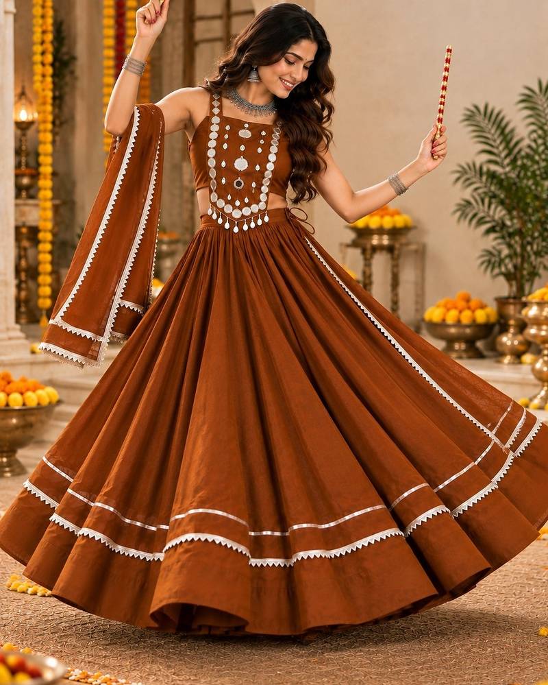 Chocolate brown  roman silk  lehenga choli for festive wear