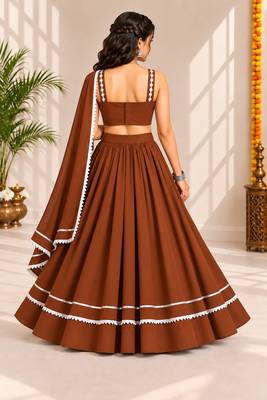Chocolate brown  roman silk  lehenga choli for festive wear 4