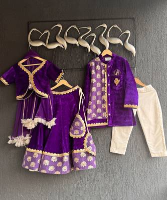 royal purple embroidered velvet men kurta set 3