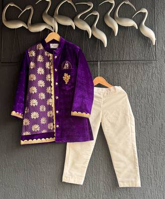 royal purple embroidered velvet men kurta set 5