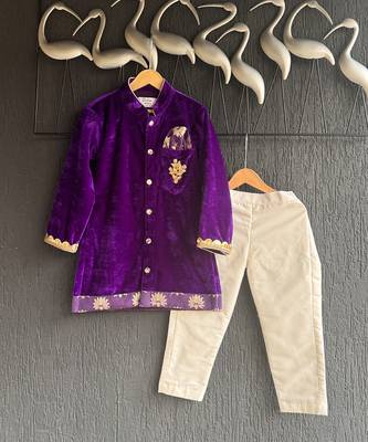 royal purple embroidered velvet men kurta set 6