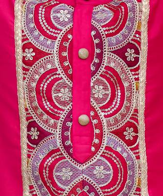 pink embroidered cotton silk kurta set for men 1
