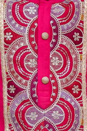 pink embroidered cotton silk kurta set for men