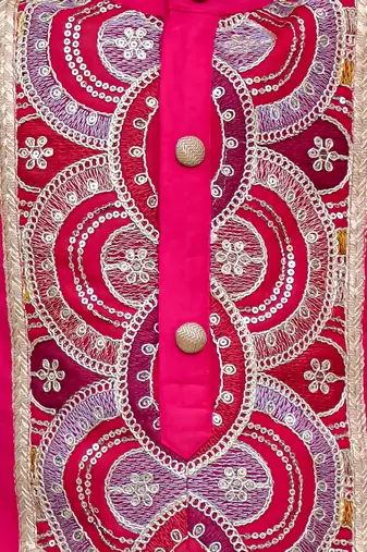 pink embroidered cotton silk kurta set for men