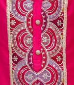 pink embroidered cotton silk kurta set for men