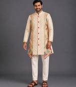 Off white embroidered cotton silk kurta set