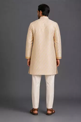 Off white embroidered cotton silk kurta set