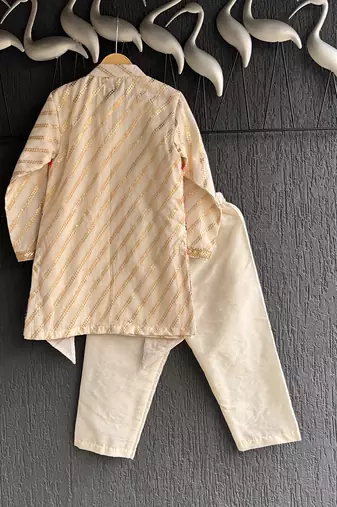 Off white embroidered cotton silk kurta set