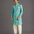 Aqua blue printed cotton silk Men Kurta Set