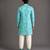 Aqua blue printed cotton silk Men Kurta Set