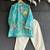 Aqua blue printed cotton silk Men Kurta Set