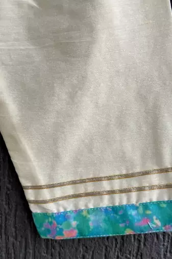 Aqua blue printed cotton silk Men Kurta Set