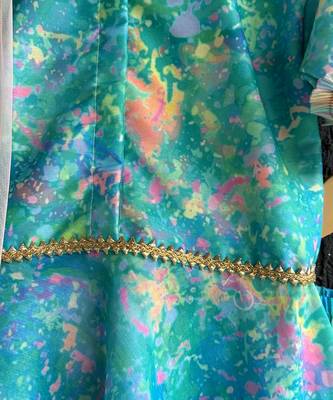 Aqua blue printed cotton silk Men Kurta Set 7