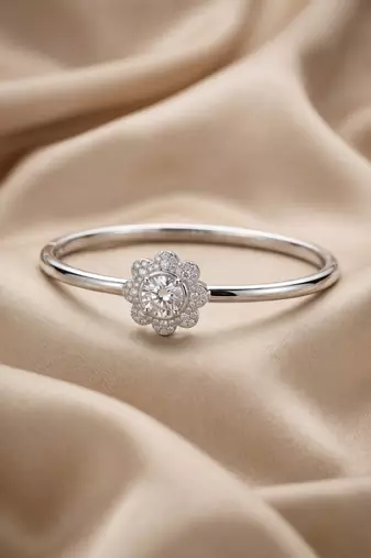 025 Sterling Silver Floral Crystal Bangle Bracelet for Women