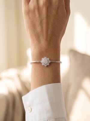 025 Sterling Silver Floral Crystal Bangle Bracelet for Women 3
