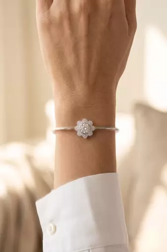 025 Sterling Silver Floral Crystal Bangle Bracelet for Women