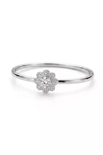 025 Sterling Silver Floral Crystal Bangle Bracelet for Women