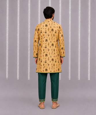 Beige printed cotton silk kurta set 2