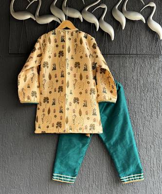 Beige printed cotton silk kurta set 5