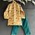 Beige printed cotton silk kurta set