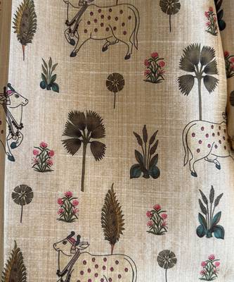 Beige printed cotton silk kurta set 6
