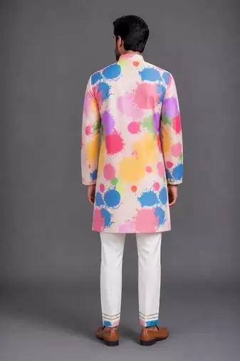 white cotton silk multicolor printed kurta set