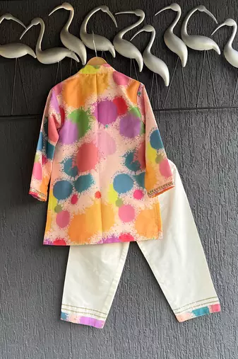 white cotton silk multicolor printed kurta set