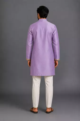 Purple embroidered cotton silk Men Kurta Set