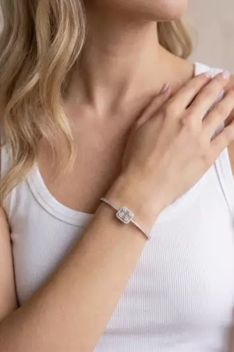925 sterling Silver Crystal Square Design Bangle Bracelet for Women