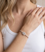 925 sterling Silver Crystal Square Design Bangle Bracelet for Women