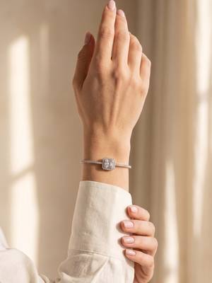 925 sterling Silver Crystal Square Design Bangle Bracelet for Women 2