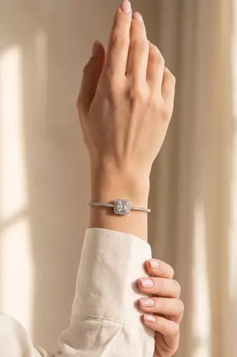 925 sterling Silver Crystal Square Design Bangle Bracelet for Women