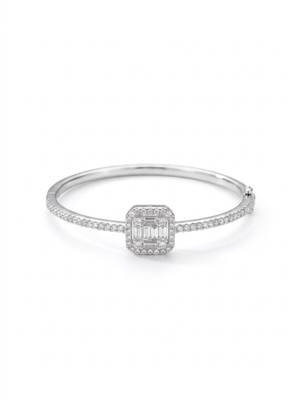 925 sterling Silver Crystal Square Design Bangle Bracelet for Women 3