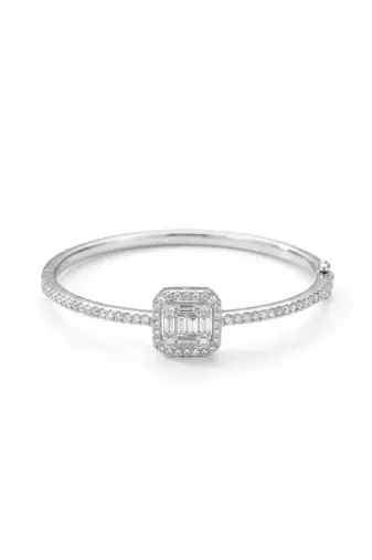 925 sterling Silver Crystal Square Design Bangle Bracelet for Women