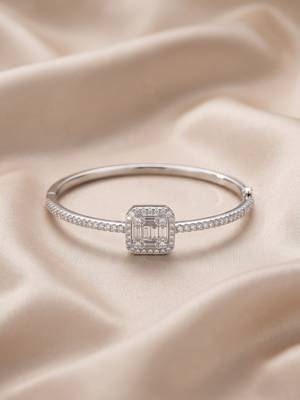 925 sterling Silver Crystal Square Design Bangle Bracelet for Women 4