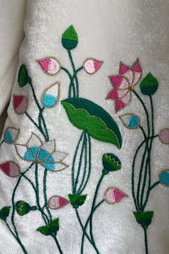 Off white embroidered cotton silk bandhgala set