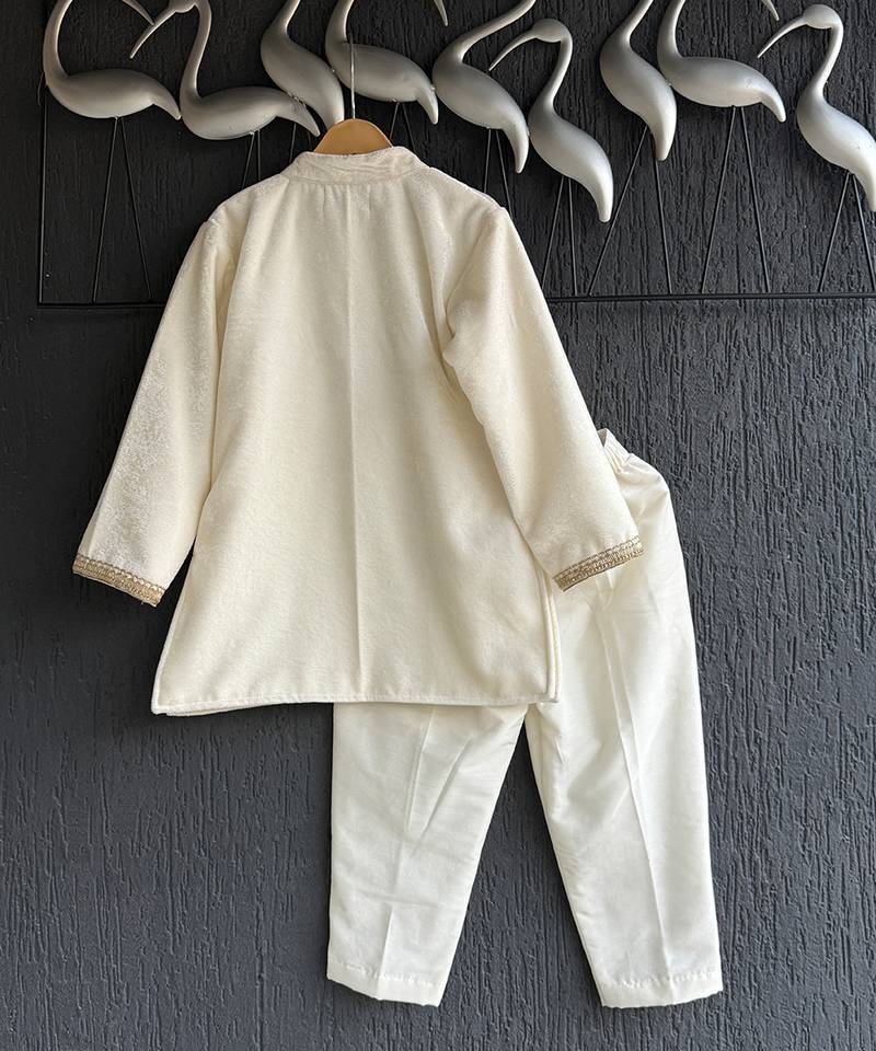 Off white embroidered cotton silk bandhgala set