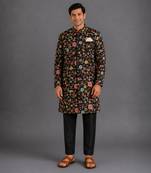 black cotton silk embroidered bandhgala pant set